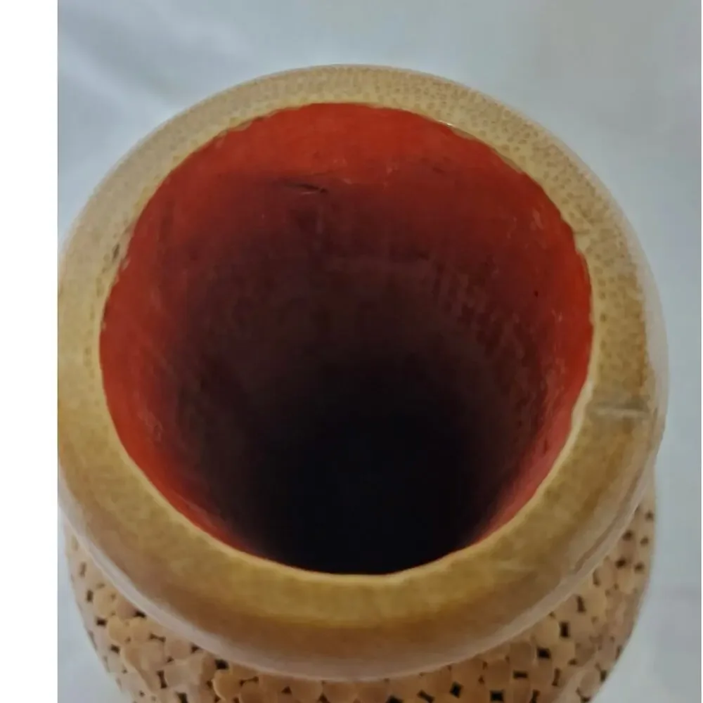 Vintage Chinese Porcelain Crane Vase Covered Intricately Woven Bamboo Rattan